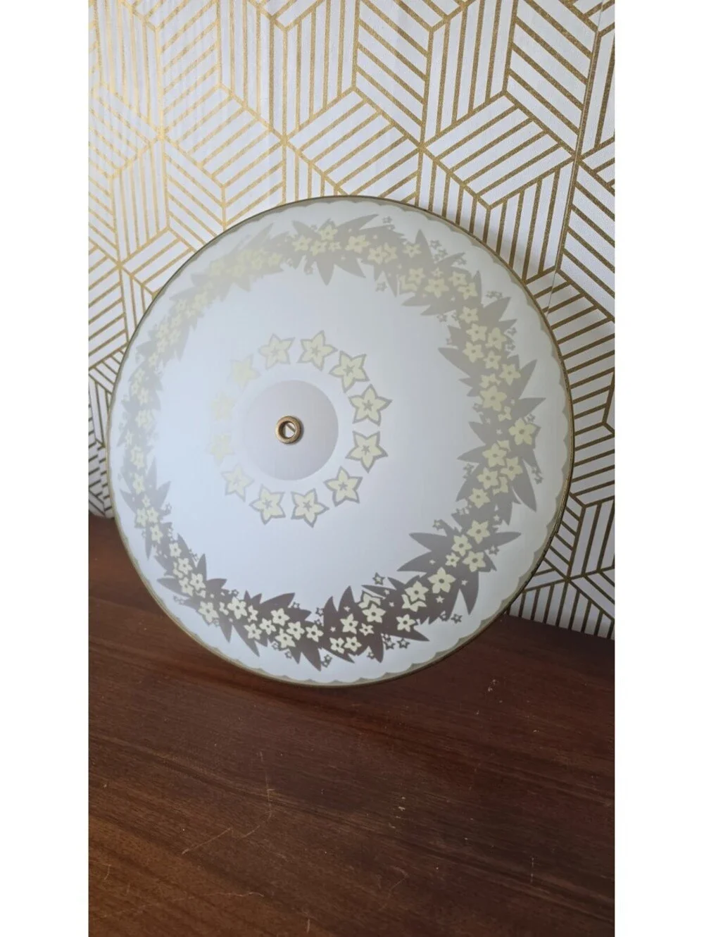 Vintage Gold Filigree Frosted Yellow & White Daisy Domed Ceiling Light Cover
